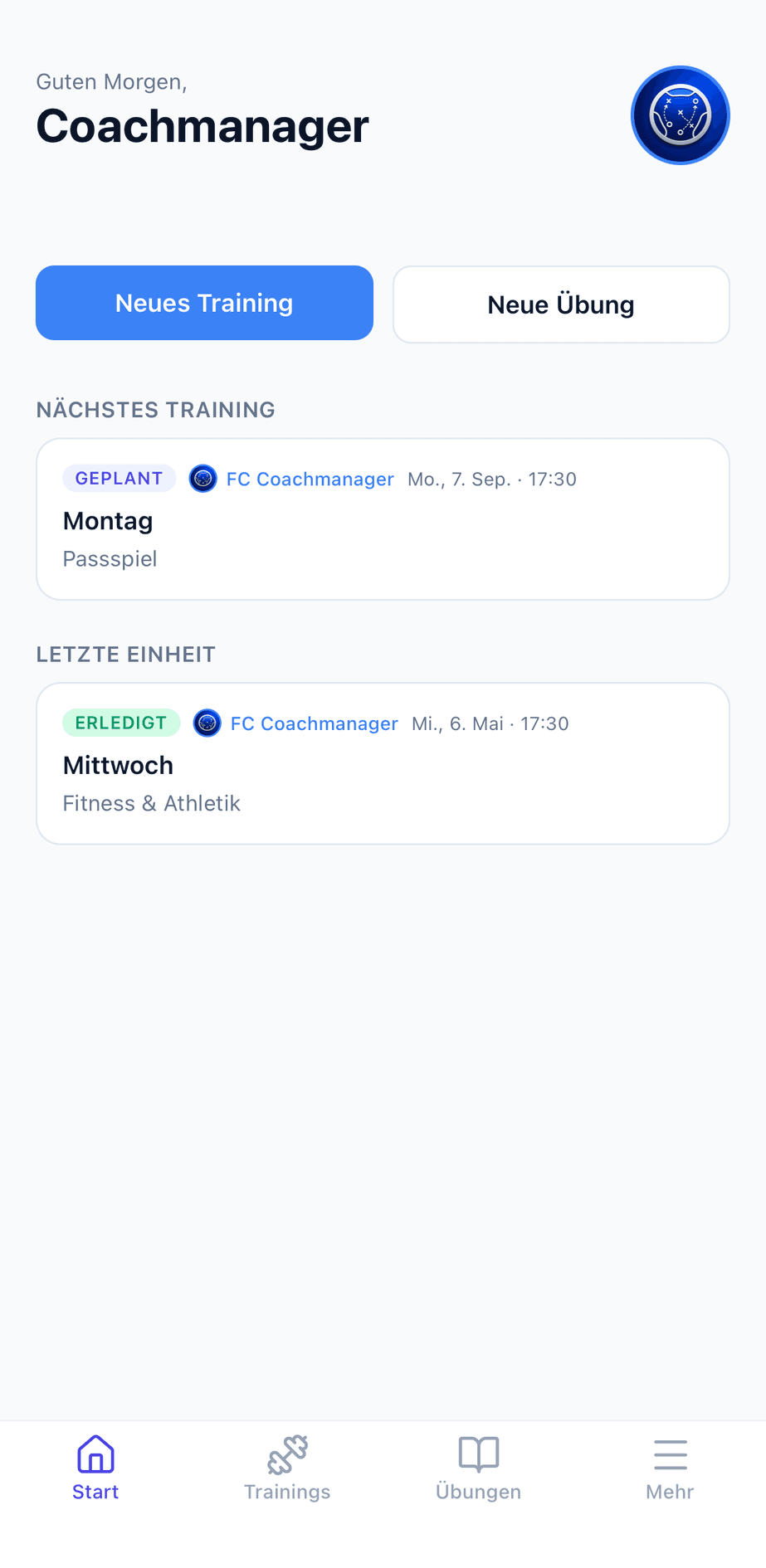 Coachmanager Home-Screen